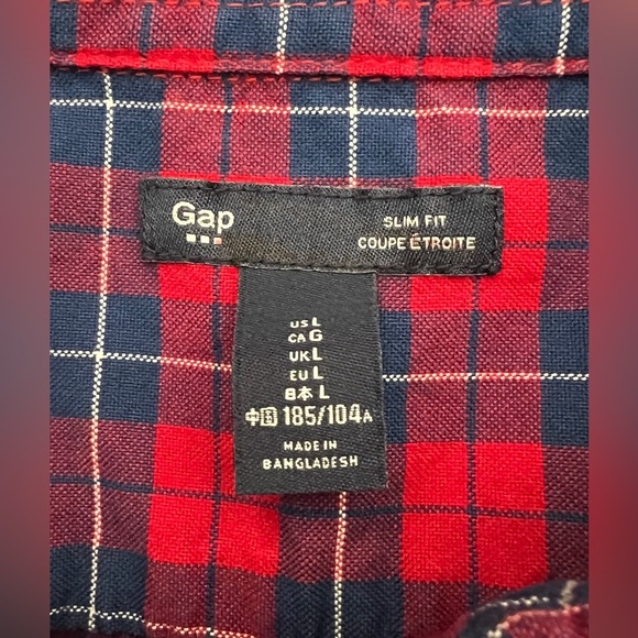 GAP Slim Fit Stretch Oxford Red/Blue Check Plaid - Large - Excellent Condition - Picture 3 of 5